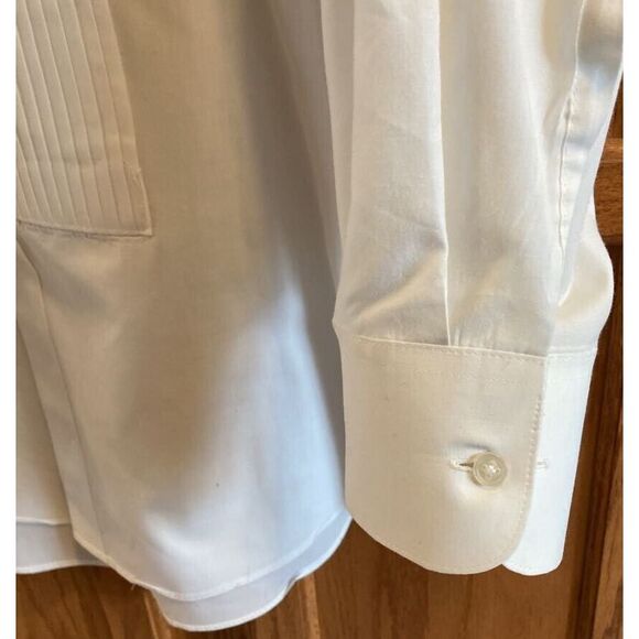 Calvin Michaels Mens Dress Shirt Ivory Wingtip Collar Ribbed Barrel Cuff L - Picture 6 of 6